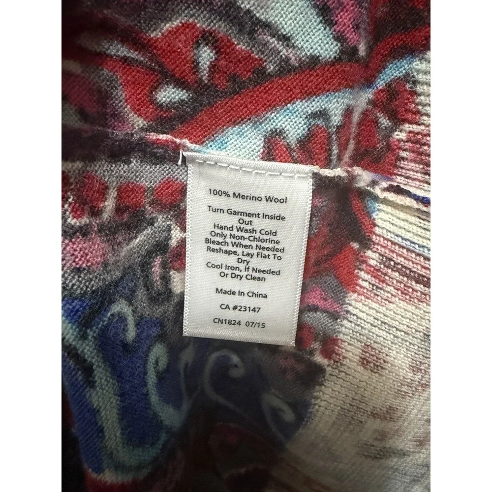 Talbots Petite Merino Wool Paisley Cardigan Sweater MP Boho Colorful